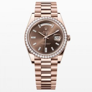 Swiss ETA Rolex Day Date 40MM Diamond Bezel Chocolate Brown Dial