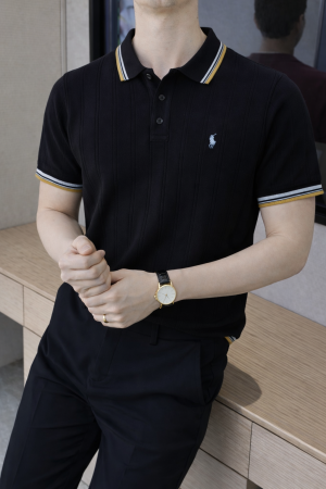Ralp h Lauren Polo Imported knitted Black Super Premium Collar Neck T-shirt F3682-BL