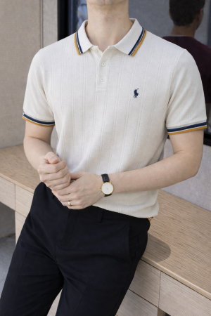 Ralp h Lauren Polo Imported knitted White Super Premium Collar Neck T-shirt F3682-WH