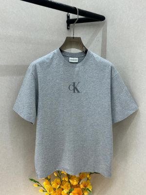 Calvin_Klein Premium Grey Drop Shoulder Back Printed Round Neck T-shirt F3714-GY