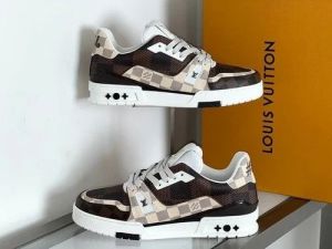 Loui_ss vuitto_nn lv Trainer sneaker checkered brown with full kit 