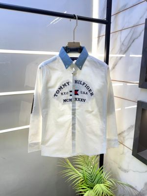 Tommy_Hilfiger White Embroidery Print Premium Oxford Lycra Shirts F3194-WH