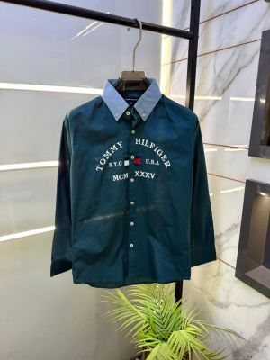 Tommy_Hilfiger Green Embroidery Print Premium Oxford Lycra Shirts F3194-GR