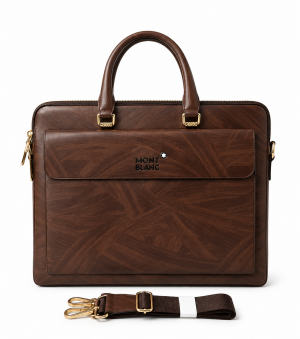 MONT BLANC KHAKI BRANDED PREMIUIN LEATHER LAPTOP BAG - F-1977-5