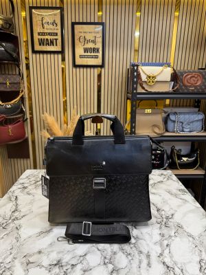 Mont Blanc Executive Embossed Buckle Flap Laptop Bag Black (M-3308-1)