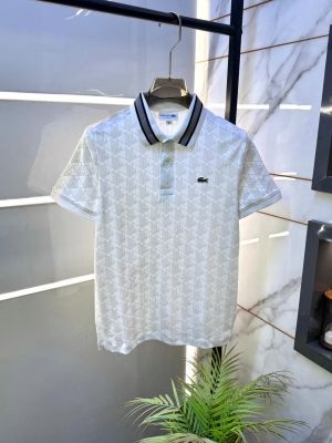 Lacost e White Monogram Polo Premium Collar Neck T-shirt F3691-WH