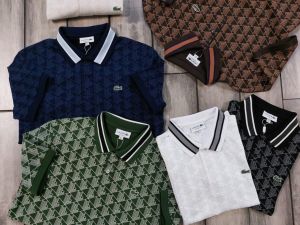 Lacost e Black Monogram Polo Premium Collar Neck T-shirt F3691-BL