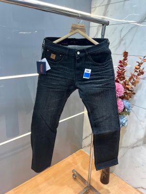 Loui s Vuitton Premium White shade Straight fit jeans With Back Pocket Embroidery Design Logo 4181