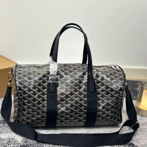 Goyar_d Luxury Monogram Travel Duffle Bag With Shoulder Strap (Black-2389)