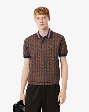 Lacost e Brown Monogram Polo Premium Collar Neck T-shirt F3691-BR