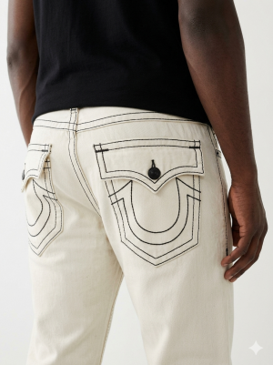 True Religion Cream Straight fit Premium Imported Stretchable Lycra Fabric Denim with Back Pocket Embroidered Design 4175