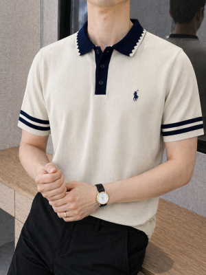 Ralp h Lauren Polo Imported knitted Cream Super Premium Collar Neck T-shirt F3653-CR