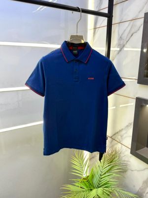 Hugo_Boss Blue Premium Collar Neck Polo T-shirt F1040-BU