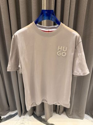 Hugo_Boss Chest Embossed Logo Round Neck T-shirt Beige