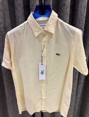Lacost-e IMPORTED STORE ARTICLE linen fabric SHIRT  YELLOW