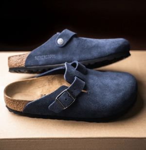 birkenstock Boston blue with sole branding fix