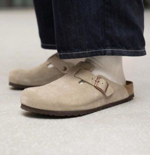 birkenstock Boston Beige with sole branding fix 