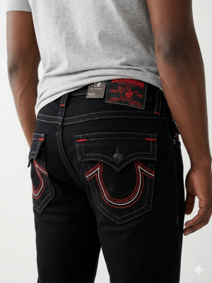 True Religion Black  Straight fit Premium Imported Stretchable Lycra Fabric Denim with Back Pocket Embroidered Design 4206
