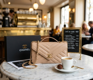 Chanel_chevron-quilted leather wallet on chain with original box 