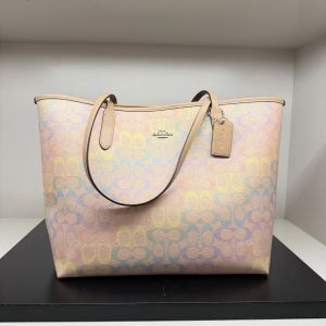 Coach_ City Tote bag in Rainbow Signature Canvas Bag with Box premium quality