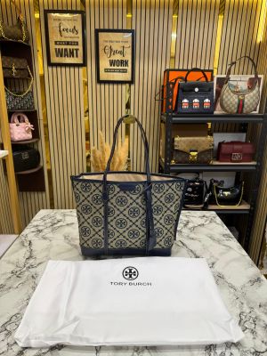 Tory_Burch T Monogram Canvas Tote Bag (Blue)