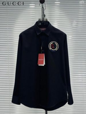 Gucc_i GG Embroidered Black Imported Very Premium Cotton Partywear Shirt With Og Box And Bag (DN 516)