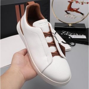 Zegna white Deer Skin Grained Leather Triple Stitch