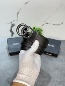 Gucc_i G-650 black buccal belt with silver outline autolock belt with og box 