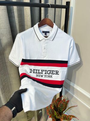 Tommy Hilfige_r Premium Typographical Polo Neck White T-Shirt