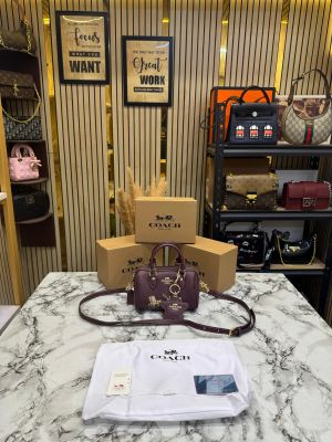 Coac_h Mini Boston Top Handle Crossbody Bag With Box And Dust Bag (Wine-911)