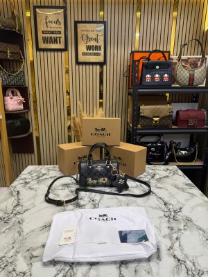 Coac_h Mini Boston Top Handle Crossbody Bag With Box And Dust Bag (Black-911)