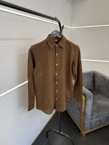 Hugobos s brown imported linen fabric shirt with embroidery logo