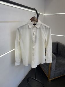 Hugobos s white imported linen fabric shirt with embroidery logo