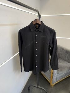 Hugobos s black imported linen fabric shirt with embroidery logo