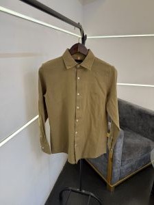Hugobos s khaki imported linen fabric shirt with embroidery logo