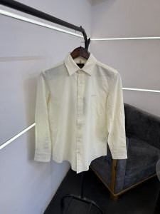 Hugobos s cream imported linen fabric shirt with embroidery logo