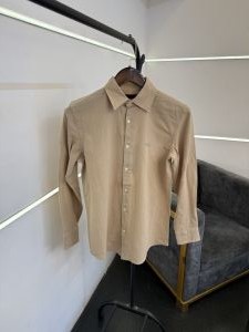 Hugobos s beige imported linen fabric shirt with embroidery logo