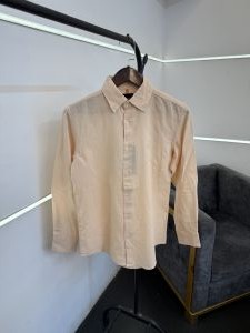 Hugobos s peach imported linen fabric shirt with embroidery logo