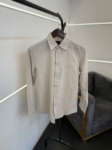 Hugobos s grey imported linen fabric shirt with embroidery logo