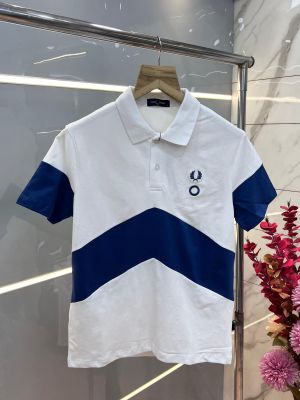 Fred Perr y White Premium Cotton Pique fabric Polo Tshirt with Front Design and Embroidered Logo 3634