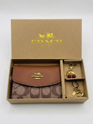 COAC.H BROWN SIGNATURE WALLET GIFT SET CHERRY CHARMS WITH OG BOX