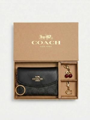 COAC.H BLACK SIGNATURE WALLET GIFT SET CHERRY CHARMS WITH OG BOX