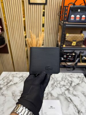  Lacost_e Classic Croc Textured Leather Bifold Wallet With Box (Black)(AAA-60223)