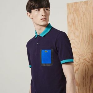 Lacost e Navy Premium Cotton Pique fabric Polo Tshirt with Collar Design and Embroidered Logo Pocket Design 3995