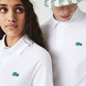 Lacost e White Premium Cotton Pique fabric Polo Tshirt with Front Design and Embroidered Logo 3994