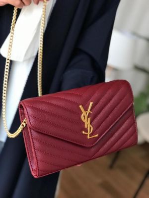 Ysl envelope chain sling bag with og box(9010-wine-red)