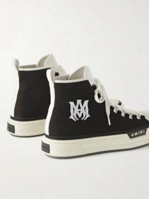 AMIRRI Ma court leather trimmed canvas high top sneakers black official 2025 latest colour store article SALE