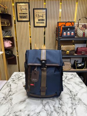 TUMI Alpha Bravo Navigation Roll-Top Backpack With Leather Trim (Navy) (T85622) 