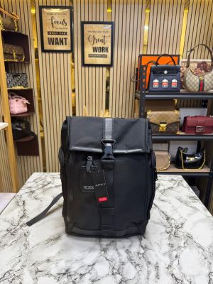 TUMI Alpha Bravo Navigation Roll-Top Backpack With Leather Trim (Navy) (T85622) 