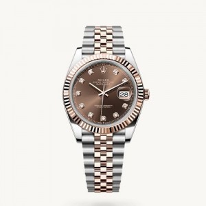 Rolex Date Just 41 Silver Rose Gold Brown Dial Diamond Initial Semi ETA
